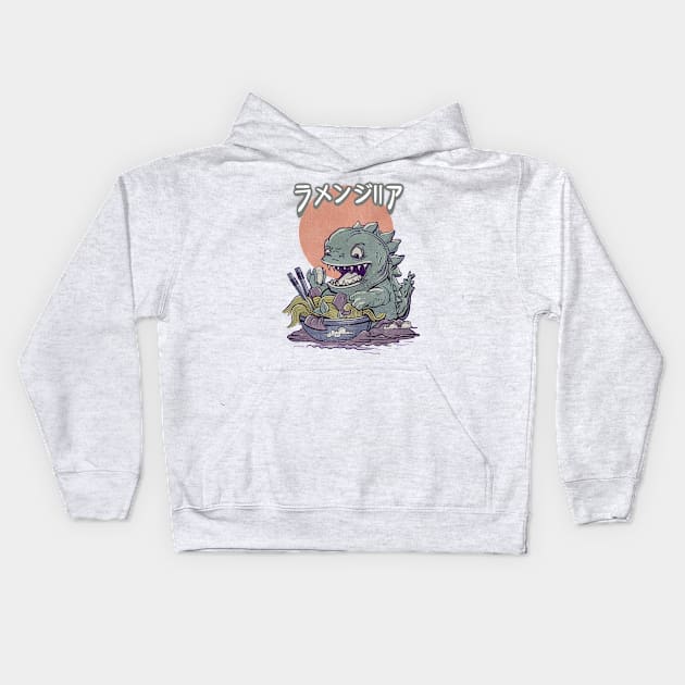 GODZILLA, RAMEN AND NORI Kids Hoodie by HelloDisco